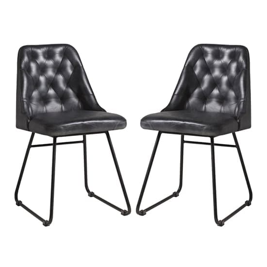Hayton Vintage Black Genuine Leather Dining Chairs In Pair_1