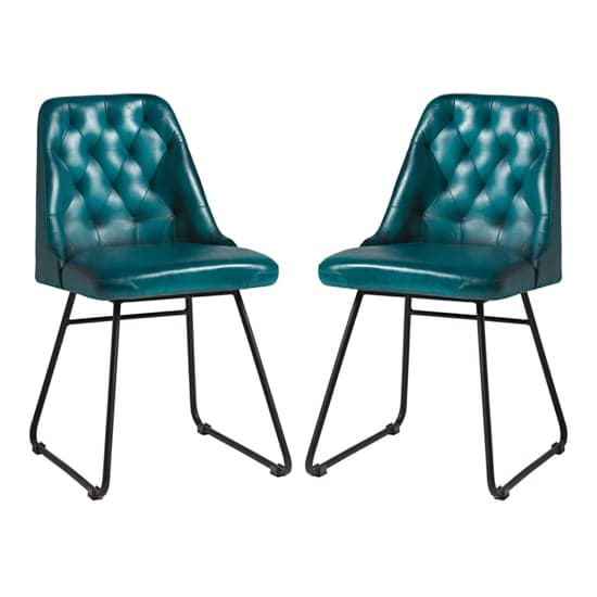 Hayton Vintage Blue Genuine Leather Dining Chairs In Pair_1