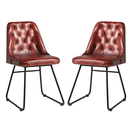 Hayton Vintage Red Genuine Leather Dining Chairs In Pair_1