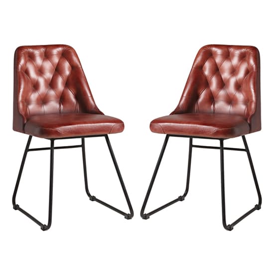 Hayton Vintage Red Genuine Leather Dining Chairs In Pair Furniture in
