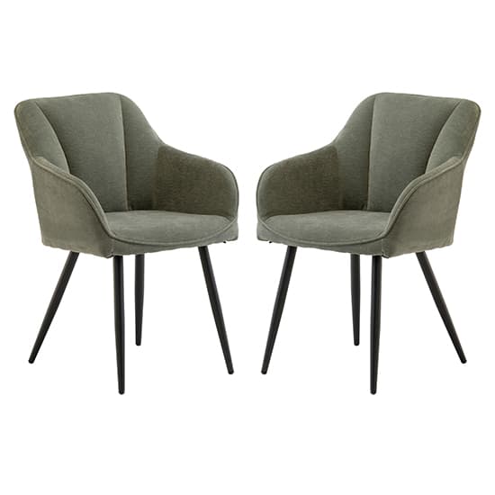 Hazen Mint Green Fabric Dining Chairs With Black Legs In Pair