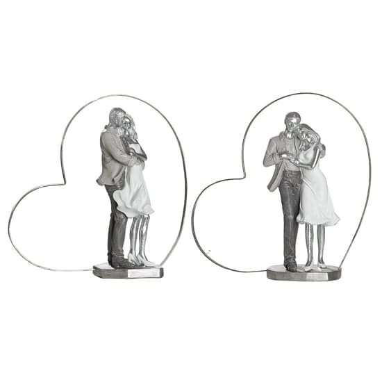 Heart Couple Poly Set Of 2 Design Sculpture In Antique Silver_2