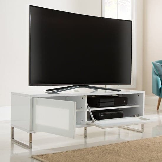 Heather TV Stand In White Gloss With Flip Down Door_2