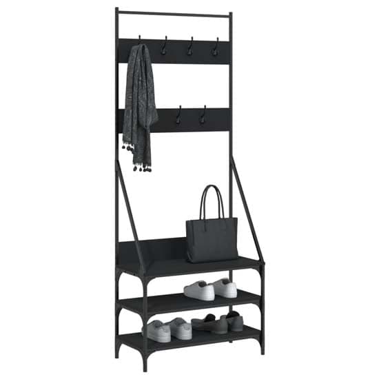 Hebron Wooden Clothes Rack With Shoe Storage In Black_3