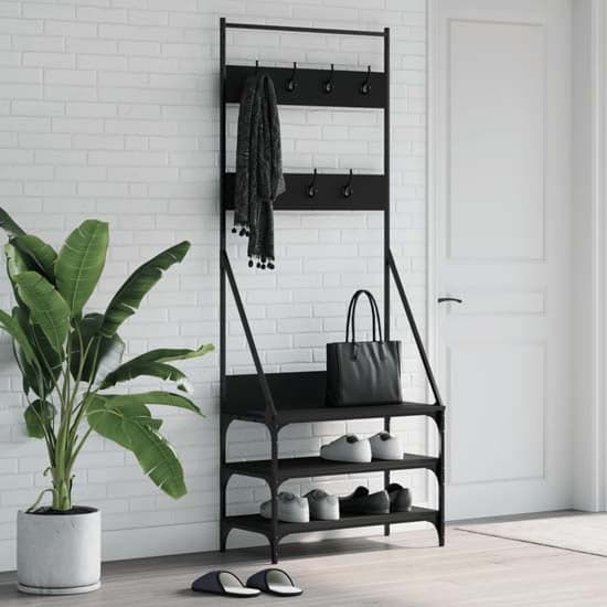 Hebron Wooden Clothes Rack With Shoe Storage In Black_1