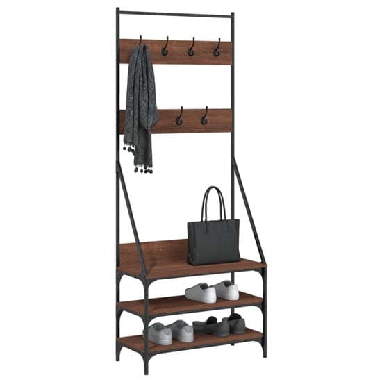 Hebron Wooden Clothes Rack With Shoe Storage In Brown Oak_3