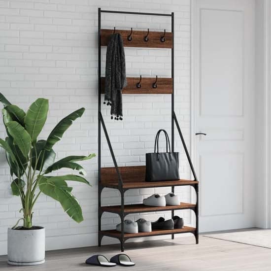 Hebron Wooden Clothes Rack With Shoe Storage In Brown Oak_1