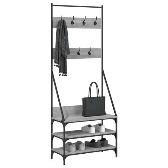 Hebron Wooden Clothes Rack With Shoe Storage In Grey Sonoma Oak_3