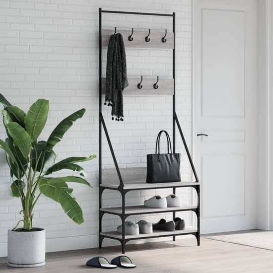 Hebron Wooden Clothes Rack With Shoe Storage In Grey Sonoma Oak_1