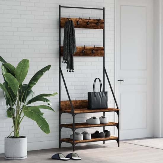 Hebron Wooden Clothes Rack With Shoe Storage In Smoked Oak_1