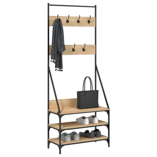 Hebron Wooden Clothes Rack With Shoe Storage In Sonoma Oak_3