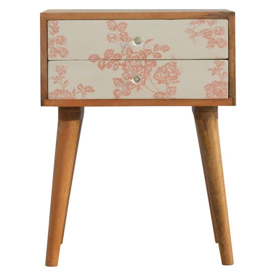 Hedley Wooden Bedside Cabinet In Pink Floral Screen Printed_2