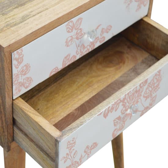 Hedley Wooden Bedside Cabinet In Pink Floral Screen Printed_3