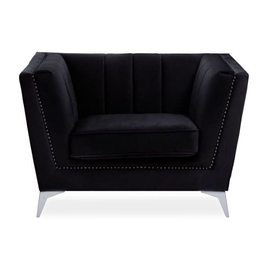 Hefei Velvet 1 Seater Sofa With Chrome Metal Legs In Black_2