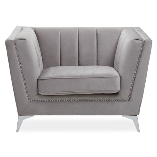 Hefei Velvet 1 Seater Sofa With Chrome Metal Legs In Grey_2