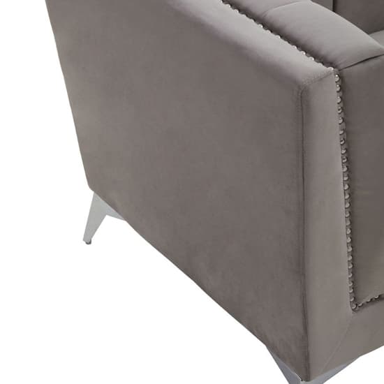 Hefei Velvet 1 Seater Sofa With Chrome Metal Legs In Grey_6