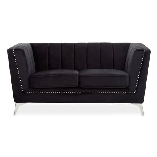 Hefei Velvet 2 Seater Sofa With Chrome Metal Legs In Black_2