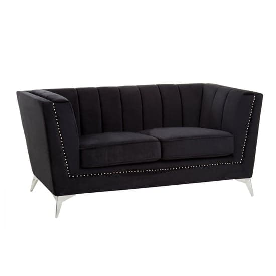 Hefei Velvet 2 Seater Sofa With Chrome Metal Legs In Black_1