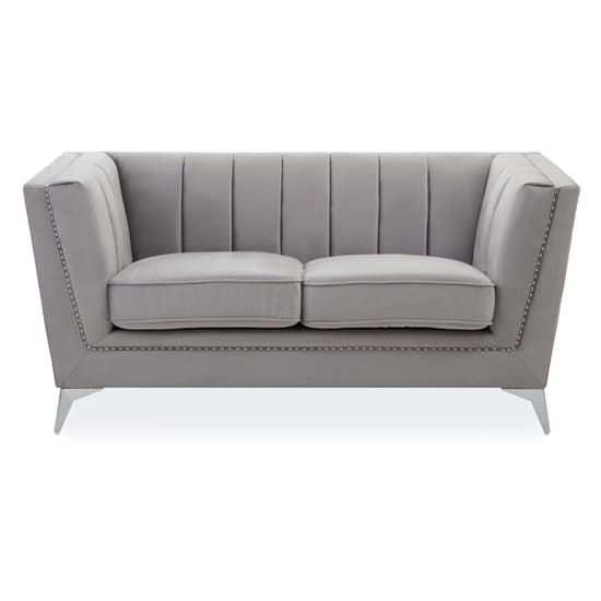 Hefei Velvet 2 Seater Sofa With Chrome Metal Legs In Grey_2