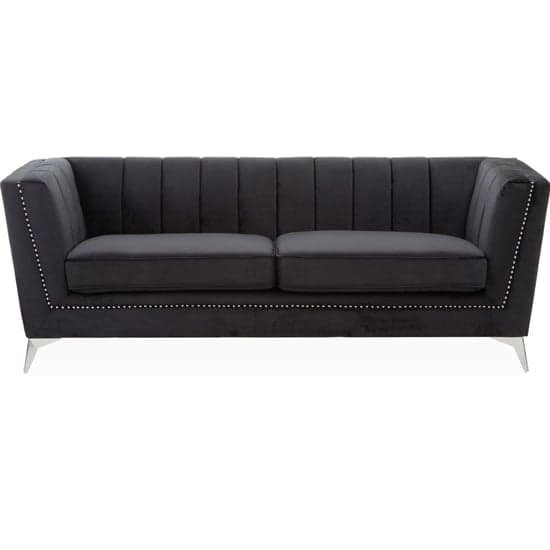 Hefei Velvet 3 Seater Sofa With Chrome Metal Legs In Black_2