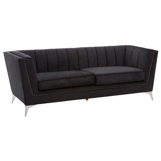 Hefei Velvet 3 Seater Sofa With Chrome Metal Legs In Black_1