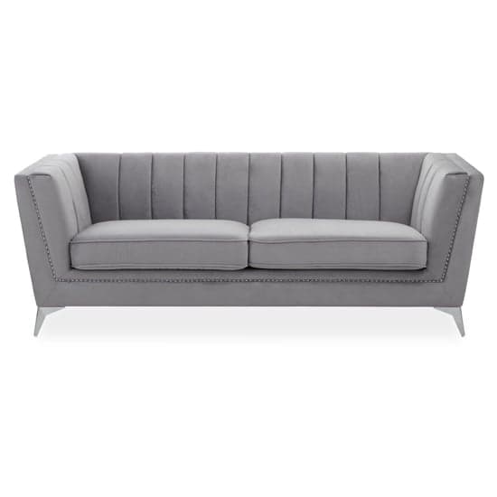 Hefei Velvet 3 Seater Sofa With Chrome Metal Legs In Grey_2