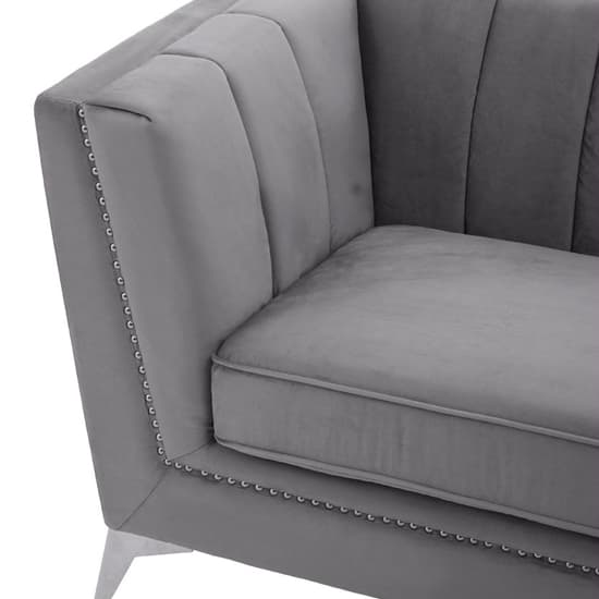 Hefei Velvet 3 Seater Sofa With Chrome Metal Legs In Grey_6