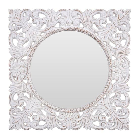 Hejake Square Wall Bedroom Mirror In Antique White Frame_2