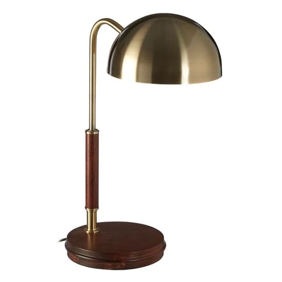 Heko Table Lamp In Antique Brass With Walnut Round Wooden Base_2