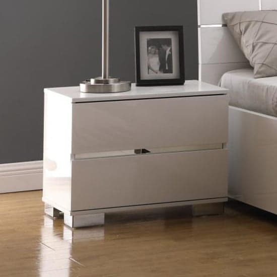 Helena High Gloss Bedside Cabinet With 2 Drawers In White_1