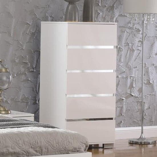 Helena High Gloss Chest Of 5 Drawers Narrow In White_1