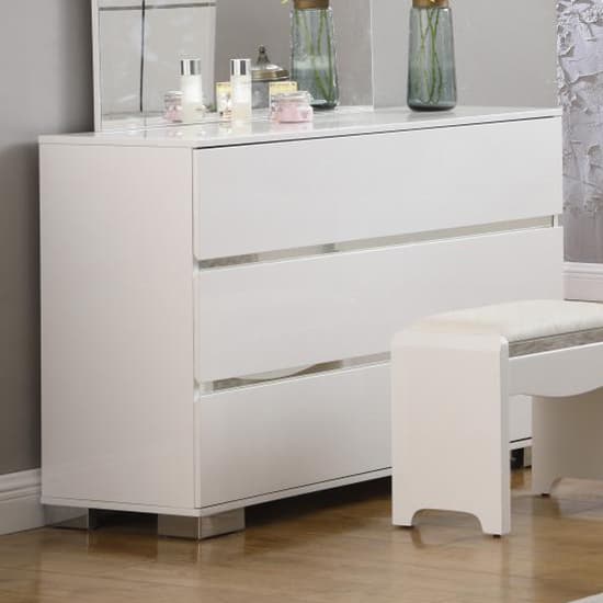 Helena High Gloss Dressing Table With 3 Drawers In White Furniture in