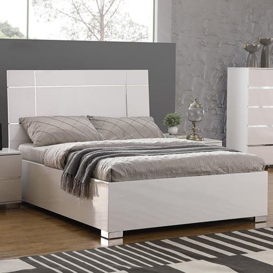 Helena High Gloss King Size Bed In White_1