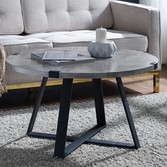 Helios Dark Concrete Effect Coffee Table Round With Black Frame_2