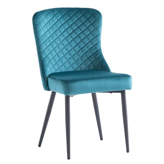 Helmi Peacock Velvet Dining Chairs With Black Legs In Pair_2
