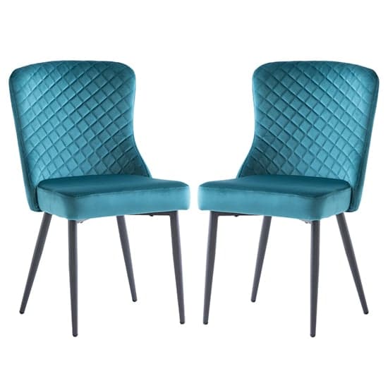 Helmi Peacock Velvet Dining Chairs With Black Legs In Pair_1