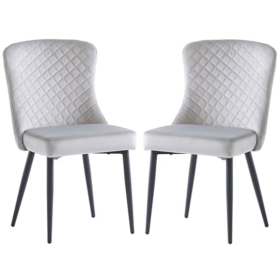 Helmi Silver Velvet Dining Chairs With Black Legs In Pair_1