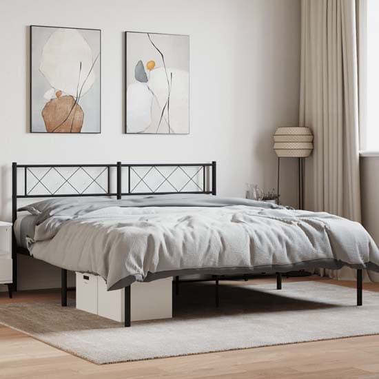 Helotes Metal Double Bed With Headboard In Black_1