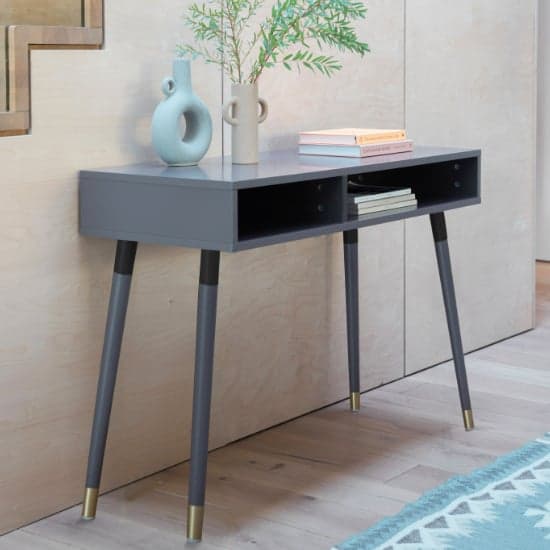 Helston Wooden Console Table With 2 Shelves In Grey_1