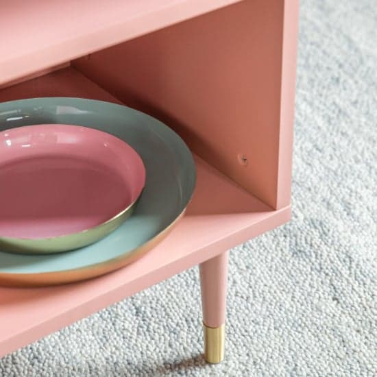 Helston Wooden Side Table With 2 Shelves In Pink_3