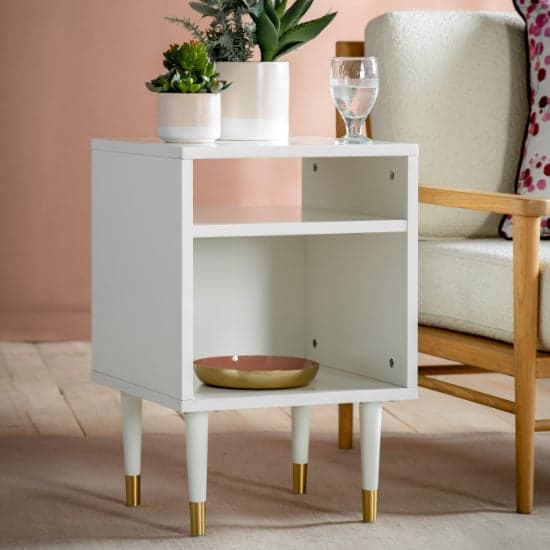 Helston Wooden Side Table With 2 Shelves In White_1