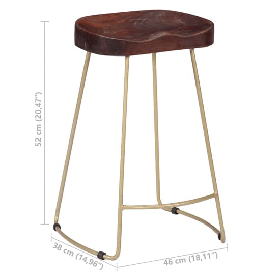 Henley 52cm Walnut Wooden Bar Stools With Brass Legs In A Pair_3