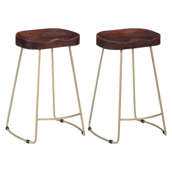 Henley 52cm Walnut Wooden Bar Stools With Brass Legs In A Pair_1