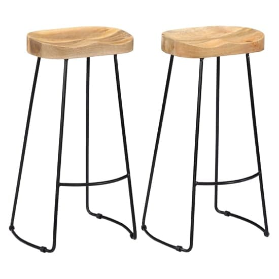 Henley 78cm Brown Wooden Bar Stools With Black Legs In A Pair_1