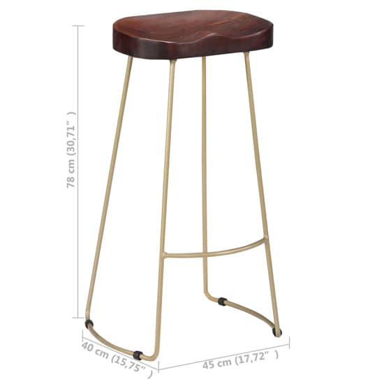 Henley 78cm Walnut Wooden Bar Stools With Brass Legs In A Pair_3