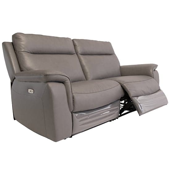 Henrika Faux Leather Electric Recliner 3 Seater Sofa In Grey_2