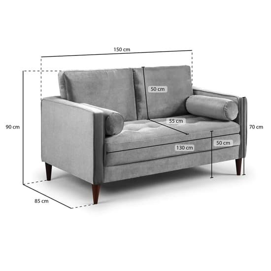 Herbart Plush Velvet 2 Seater Sofa In Grey_4