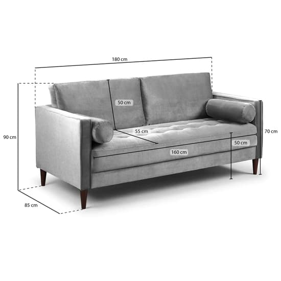 Herbart Plush Velvet 3 Seater Sofa In Grey_4
