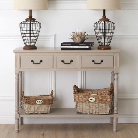 Heritox Wooden 3 Drawers Console Table In Vintage Grey