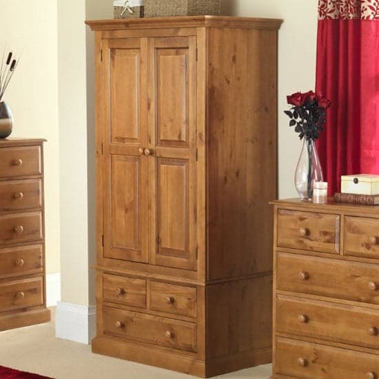 Herndon Wooden Double Door Wardrobe In Lacquered With 3 Drawers_2